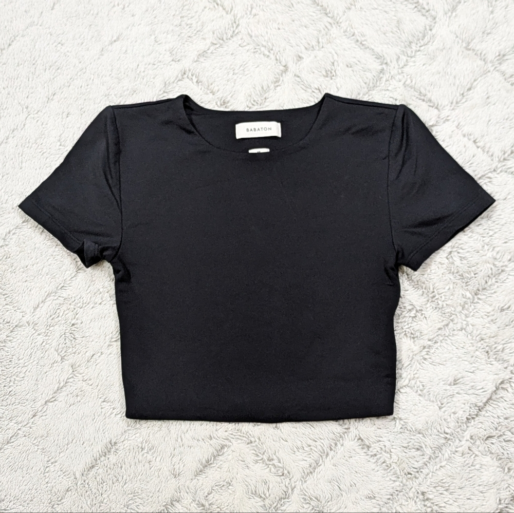 Babaton Shirt Women's XS Black Contour Baby Tee Cropped Top Crew Smooth Tight